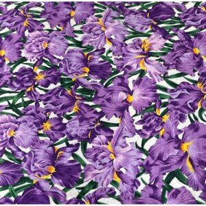 Irises Cotton Fabric 1/2 yard x 38" Vibrant Purple Yellow Floral Quilting Materi